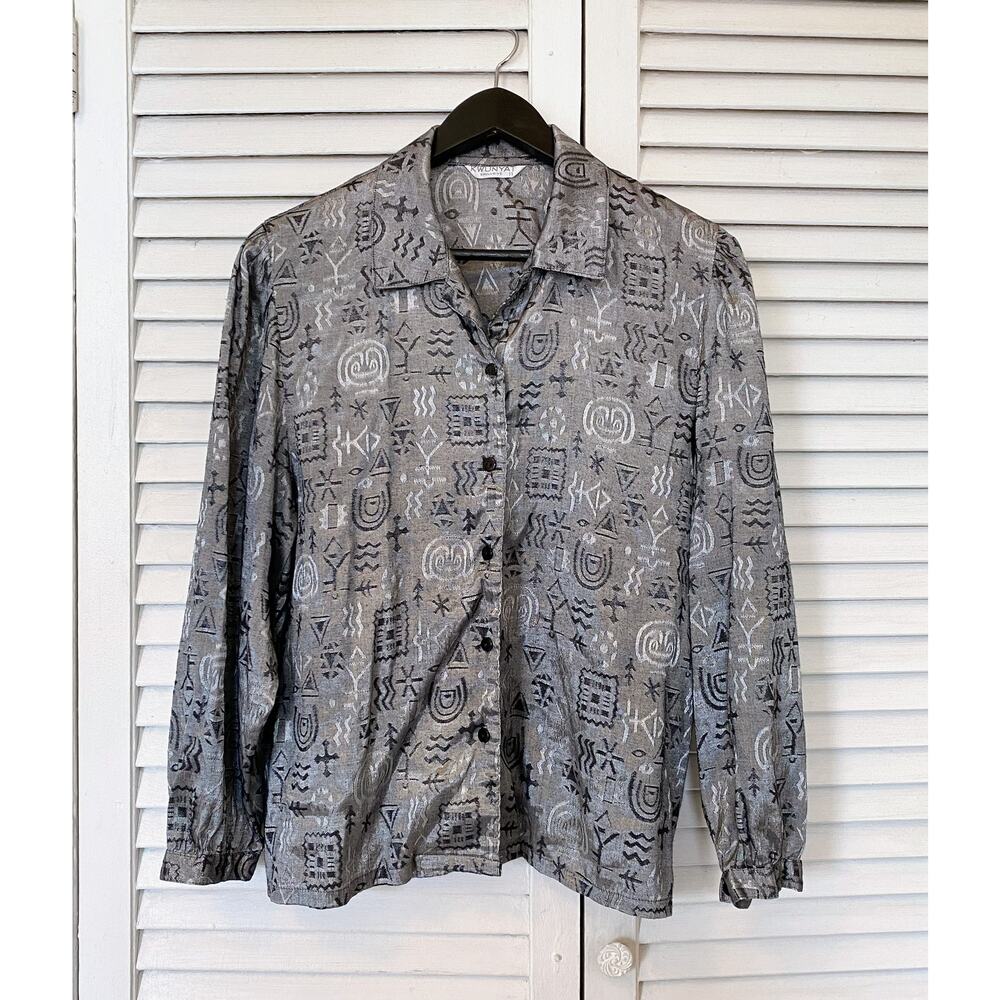 Vintage Silver Metallic Tribal Long Sleeved Blouse Kwunyat, Women's size M